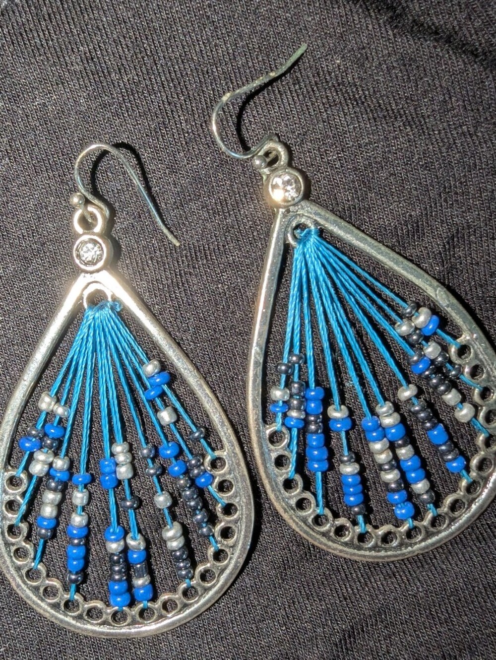 Blue Beaded Teardrop Statement Earrings